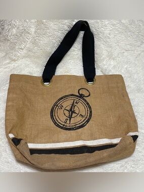 Casual Compass Print Tote Bag in Brown and Black